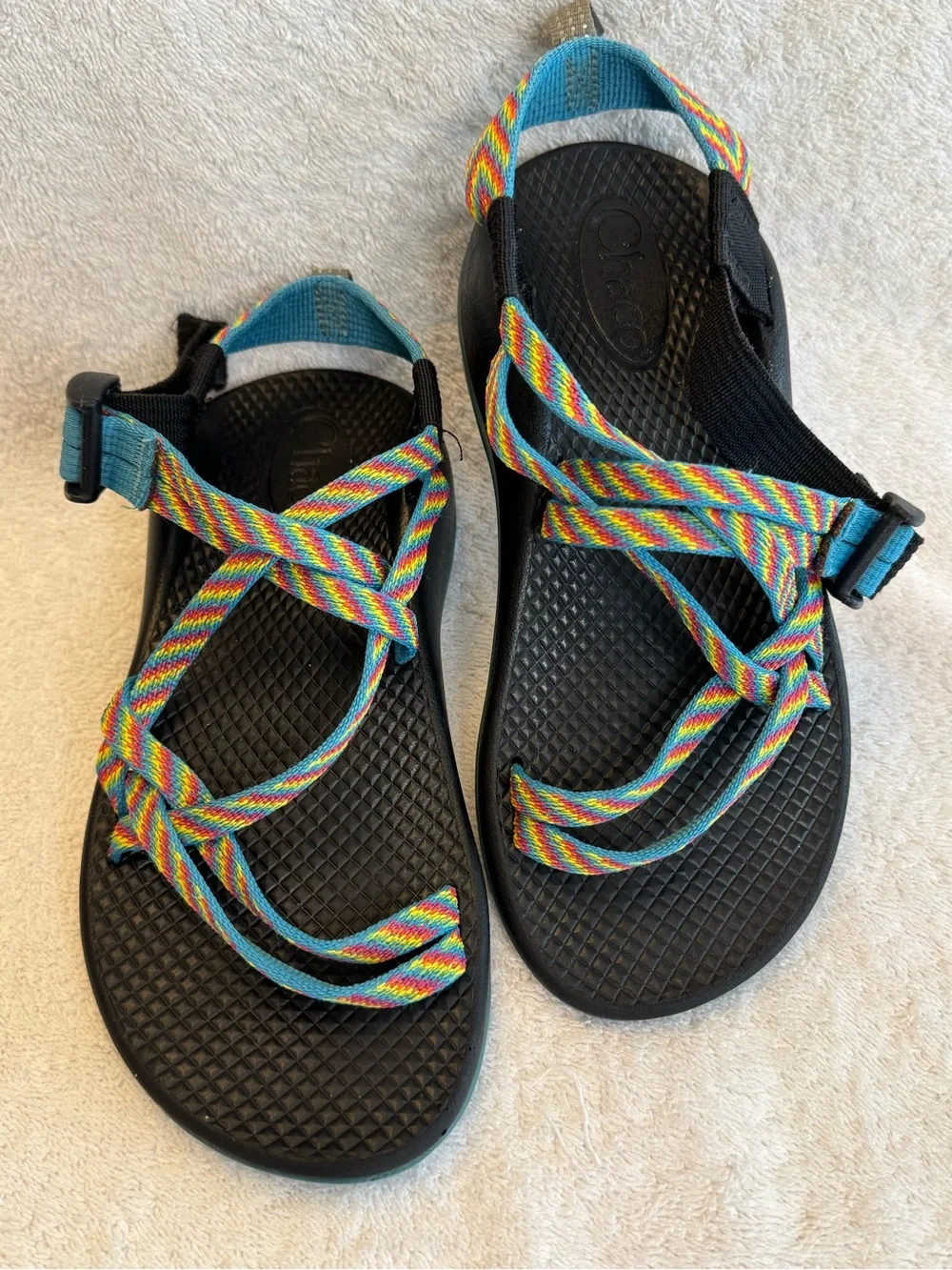 Chaco Kids ZX/1 EcoTread Rainbow Fiesta Blue Double Strap Hiking Sandals Size 2
